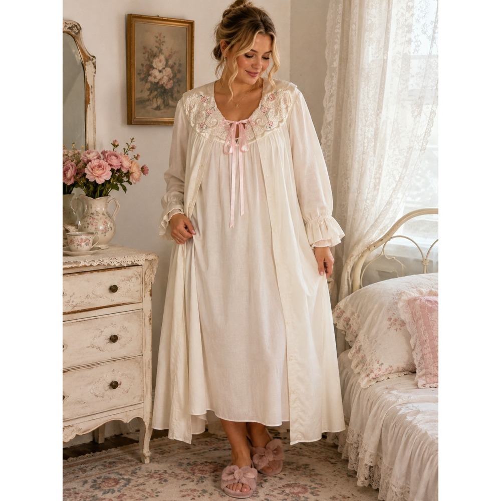 Vintage Just For Women Plus 1X Nightgown Housecoat Set Cottagecore Grannycore
